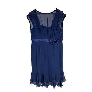 Pretty Maids Navy Sheer Top Bow Front Knee Length Blue Dress Size 16‎
